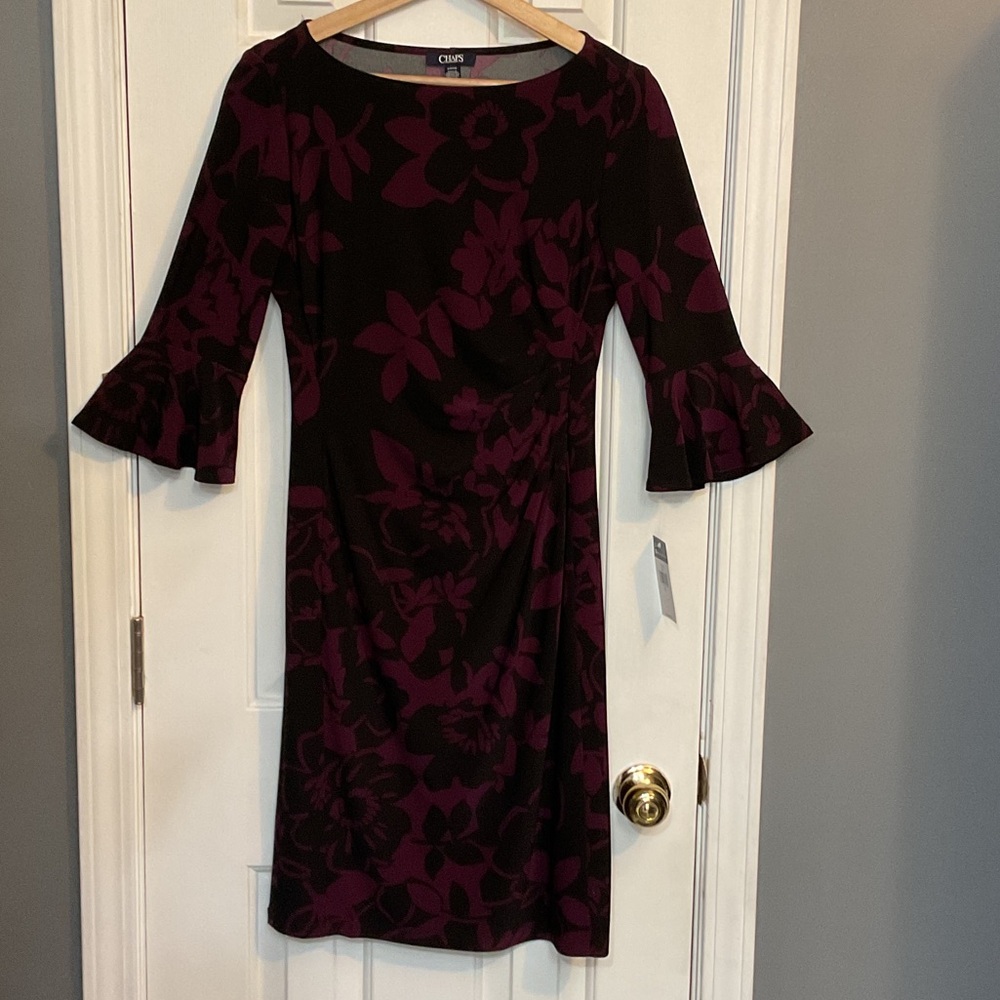 Chaps Women's 3/4 Sleeve Black and Purple Dress